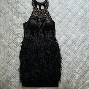 Sue Wong Beaded Ostrich Feather Cocktail Dress